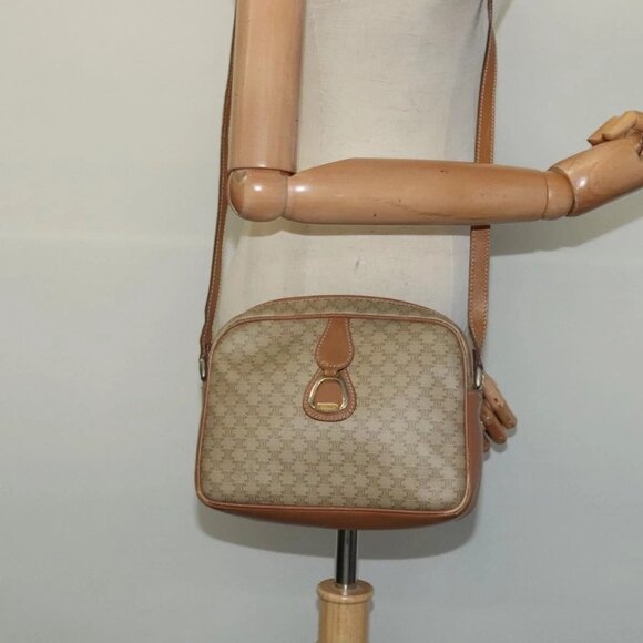 CELINE Macadam Canvas Shoulder Bag Beige Gold Auth - Picture 1 of 16